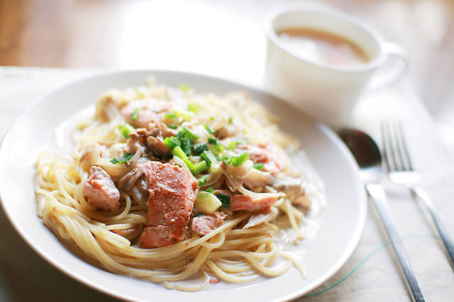 【501Kcal】アスタキサンチンで内側から紫外線ケア♪鮭＆菜の花パスタ-ダイエットレシピ